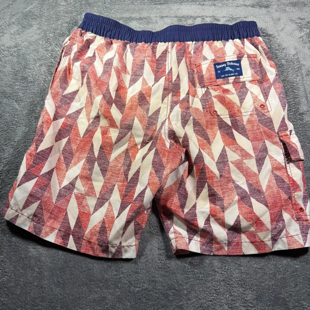Tommy Bahama Mens Geometric Diamond Print Swim Trunks Red Orange Navy Sz Medium